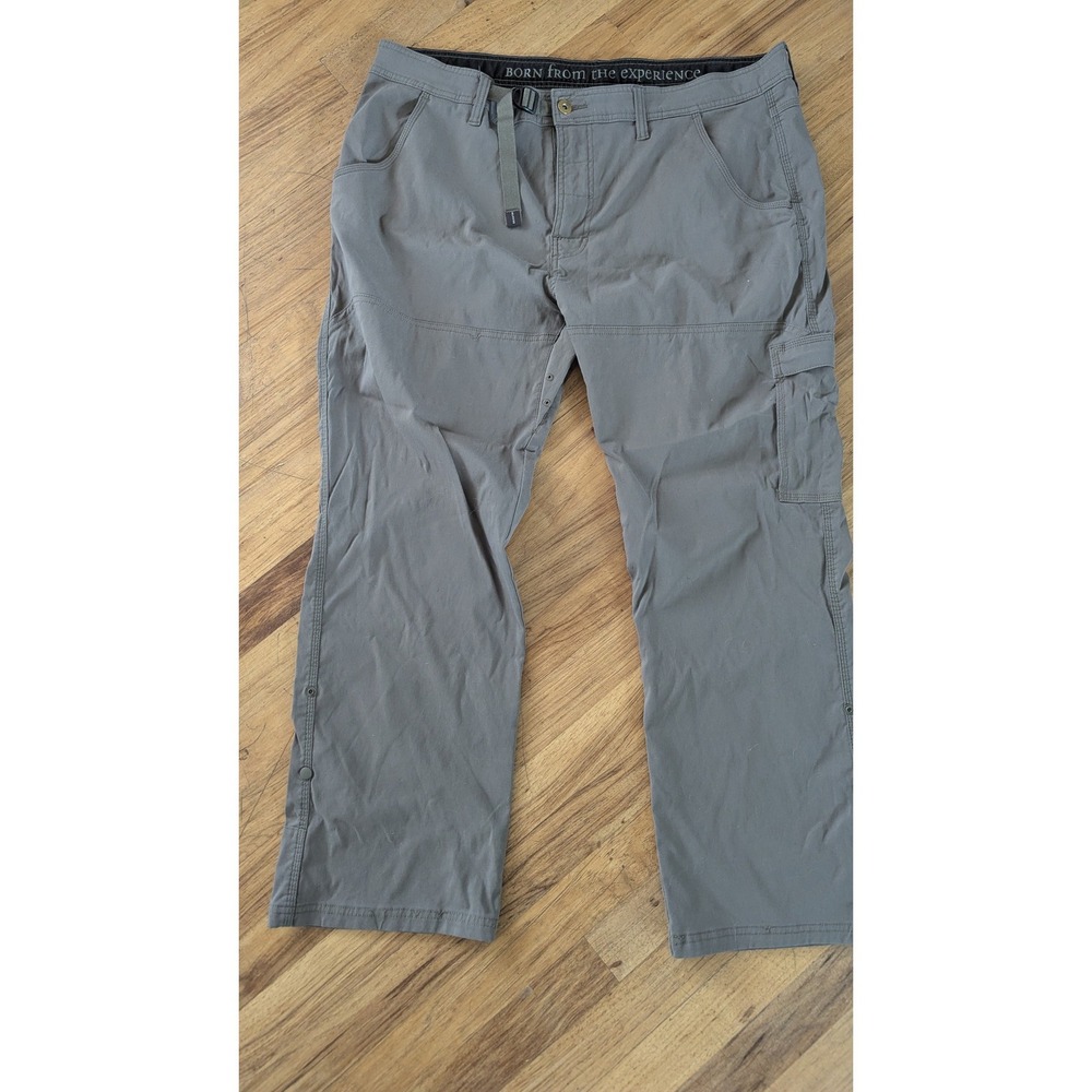 Prana Zion Mens 40 Charcoal Gray‎ Stretch Cargo Hiking Pants Snap Roll Up Leg